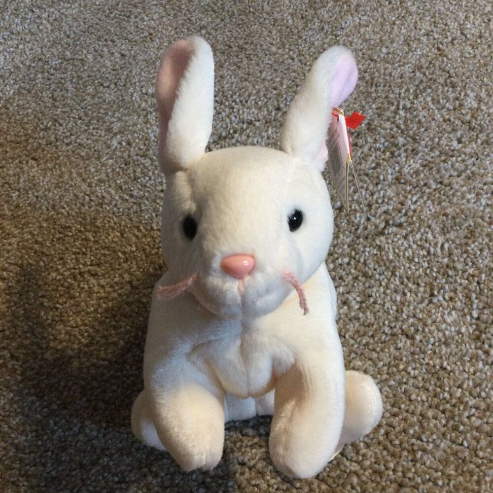 VINTAGE * TY BeanieBaby Plush - 1998 NIBBLER Bunny Rabbit